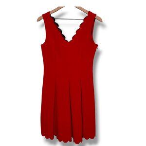 Banana Republic women's sleeveless dress scuba red scallop neckline pockets
